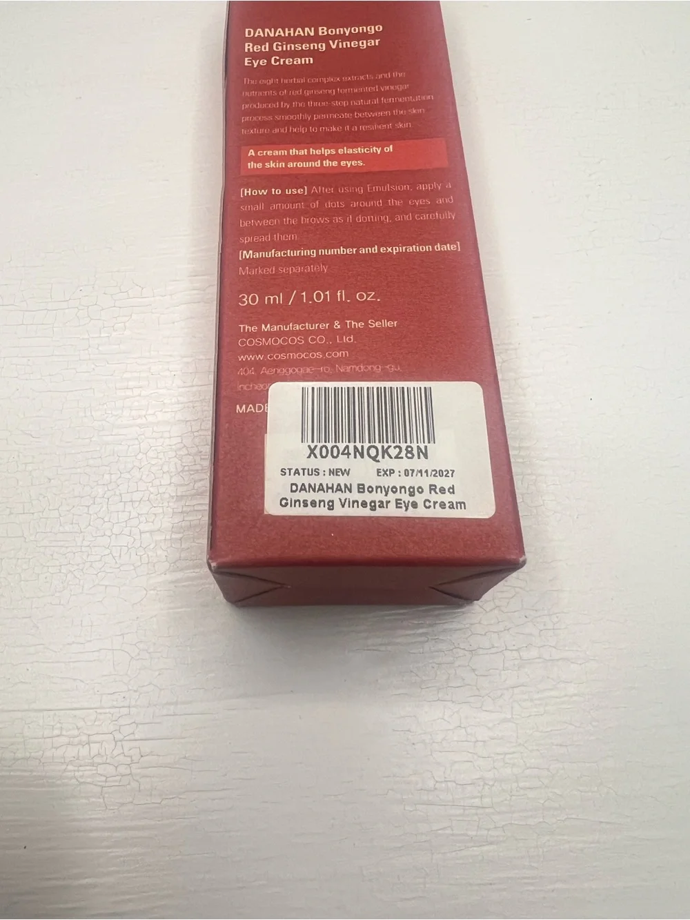 NWT Danahan Bonyongo Red Ginseng Vinegar Eye Cream 30ml